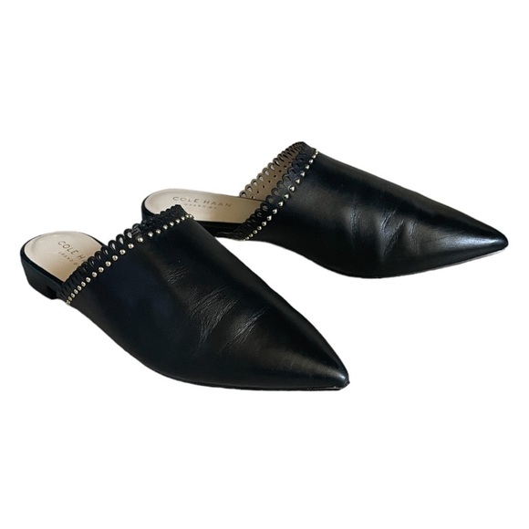 Cole Haan Raelyn Black Leather Scalloped Studded Point Toe Mules Size 6 - Picture 3 of 11